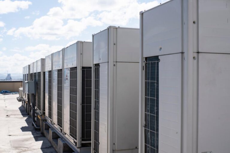 Roof commercial HVAC units all in a row